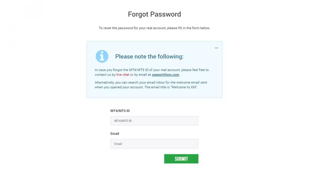 XM Group Forgot Password page